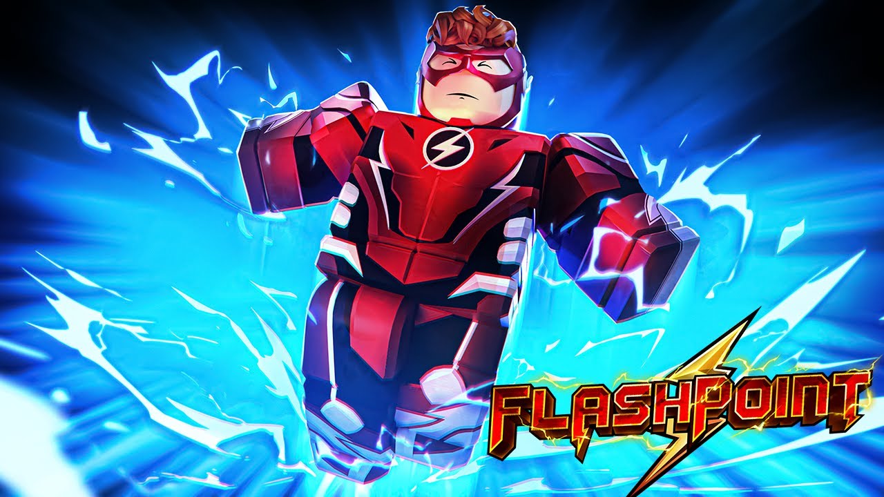 FLASHPOINT speedster character in a red suit surrounded by blue lightning